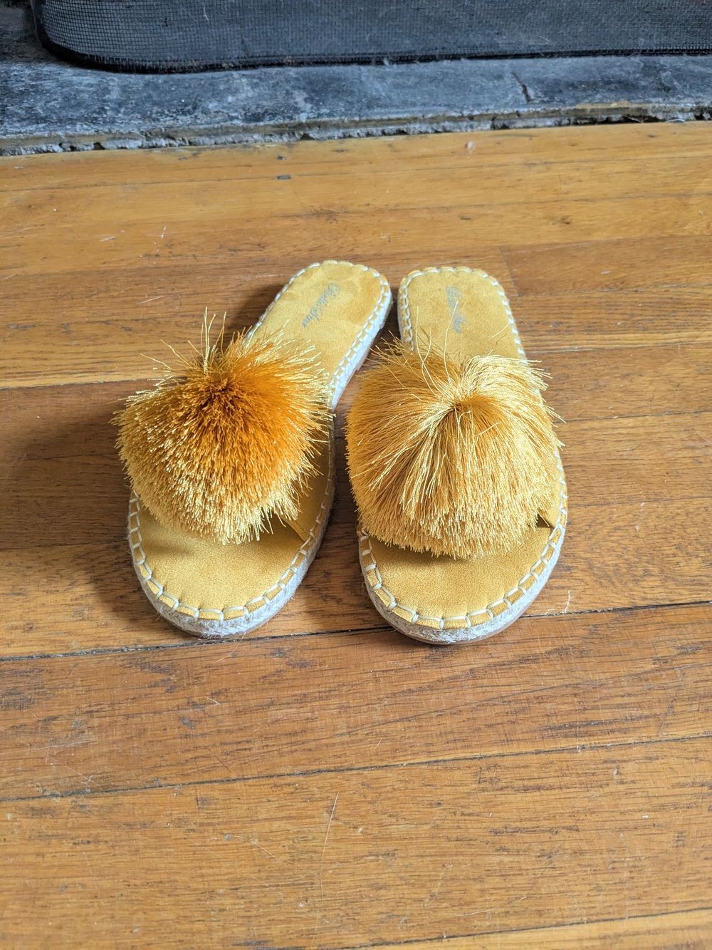 NWT Yellow and Rope Sandals with Pom Poms and Original Box